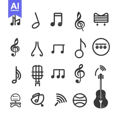 Aset desain premium: Set of Music Icons in Black and White