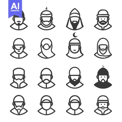 Set of Muslim Male and Female Avatar Icons
