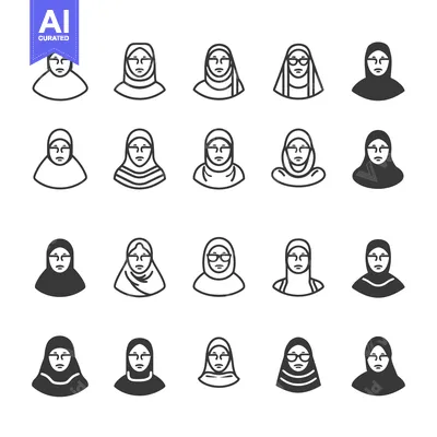 Aset premium populer: Set of Muslim Women Wearing Hijabs with Different Styles