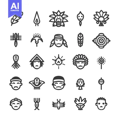 Aset premium populer: Set of Native American Culture and Symbol Icons