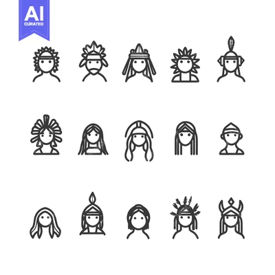 Aset desain premium: Set of Native American Headdress Icons in Line Style
