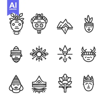 Aset premium populer: Set of Native American Indigenous Culture Icons