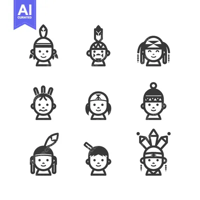 Aset desain premium: Set of Native American Indigenous Peoples Head Icons