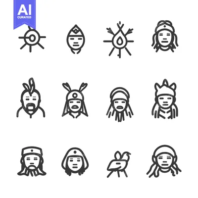 Aset desain premium: Set of  Native American Traditional Symbols and Headwear