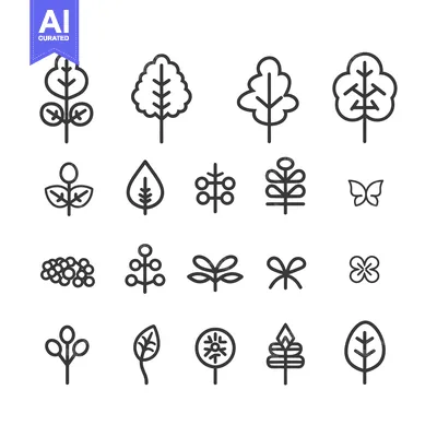 Aset desain premium: Set of Nature and Plant Line Icons