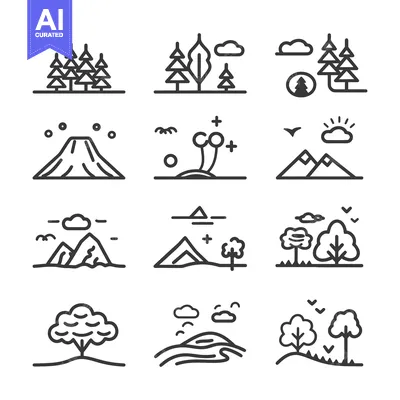 Set of Nature Landscape Line Icons