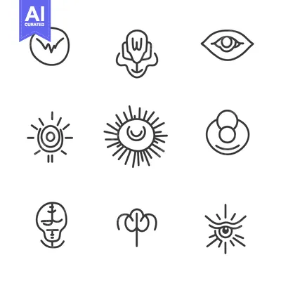 Aset premium populer: Set of nine abstract eyes and sun symbols