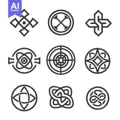 Aset premium populer: Set of Nine Abstract Geometric Line Art Designs
