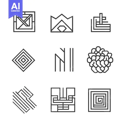 Set of Nine Abstract Geometric Line Art Logos