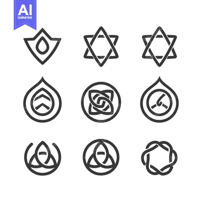 Aset desain premium: Set of Nine Abstract Geometric Shapes with Drop and Star Motifs