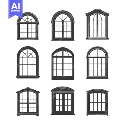 Aset premium populer: Set of nine arched and rectangular window silhouettes