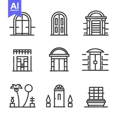 Set of Nine Arched Doorway and Entrance Icons