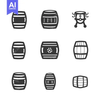 Set of nine barrel icons in black and white