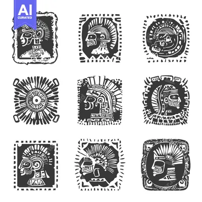 Set of Nine Black and White Ancient Warrior Head Designs