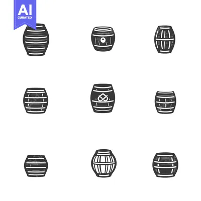 Set of nine black and white barrel icons