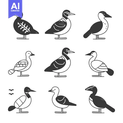 Popular premium asset: Set of Nine Black and White Bird Illustrations