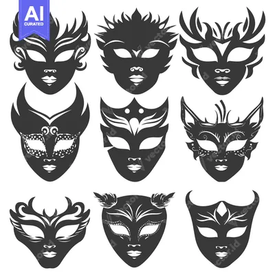 Aset premium populer: Set of Nine Black and White Carnival Masks