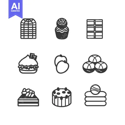 Set of nine black and white dessert icons