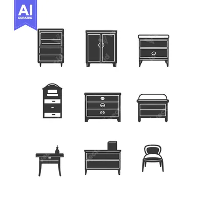 Aset premium populer: Set of Nine Black and White Furniture Silhouettes
