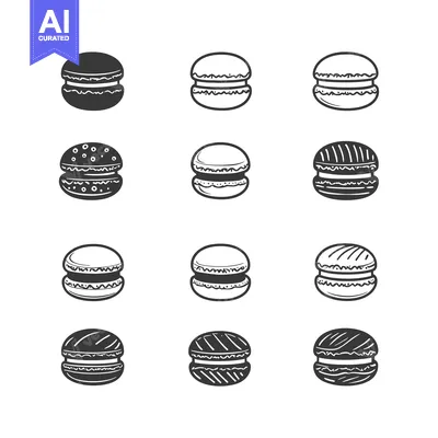 Set of Nine Black and White Hand-Drawn Macarons