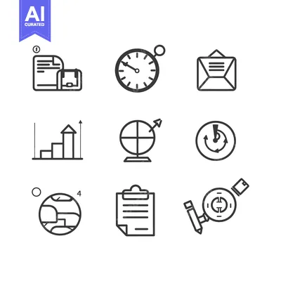 Popular premium asset: Set of nine black and white linear icons depicting various business an