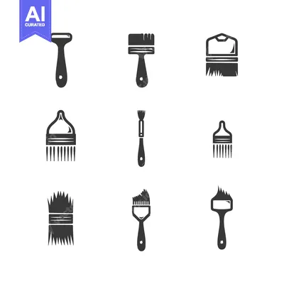 Set of Nine Black and White Paintbrush Icons