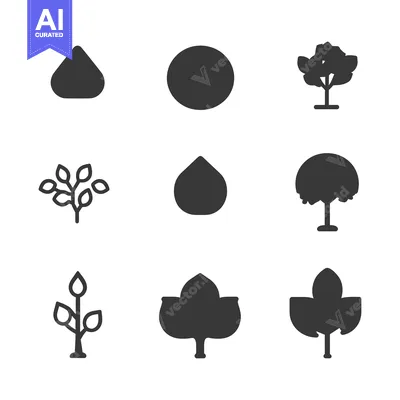 Aset premium populer: Set of Nine Black and White Tree and Leaf Silhouettes