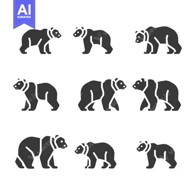 Aset premium populer: Set of Nine Black Bear Icons in Various Poses