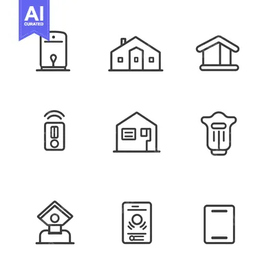 Aset desain premium: Set of Nine Black Line Icons for Smart Home Technology