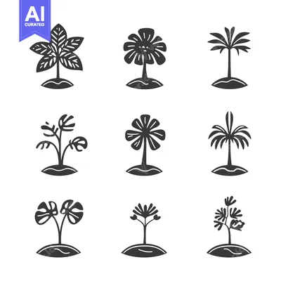 Popular premium asset: Set of nine black silhouette illustrations of different tree types