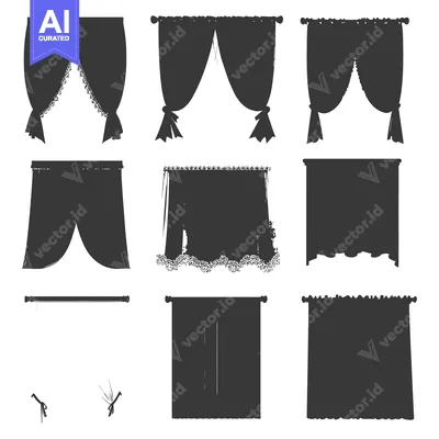 Premium design asset: Set of nine black silhouettes of different curtain styles
