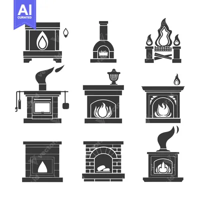 Premium design asset: Set of nine black silhouettes of fireplaces and fire places