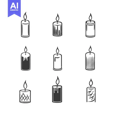 Aset premium populer: Set of nine candle icons with different designs