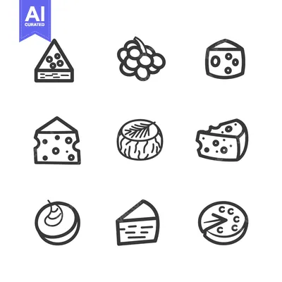 Aset premium populer: Set of nine cheese types with line art style