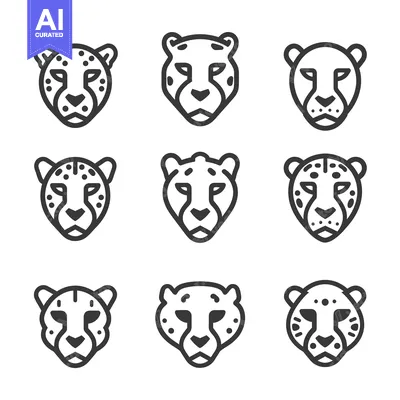 Aset desain premium: Set of Nine Cheetah Head Line Icons