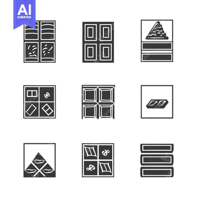 Set of nine chocolate bar icons in different shapes and sizes