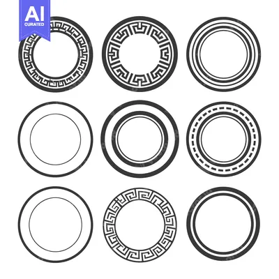 Aset desain premium: Set of Nine Circular Frames with Greek Key and Minimalist Designs