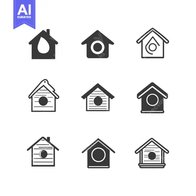 Popular premium asset: Set of nine different black and white birdhouse icons