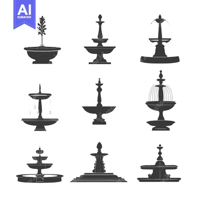 Aset premium populer: Set of nine different black silhouette fountain designs