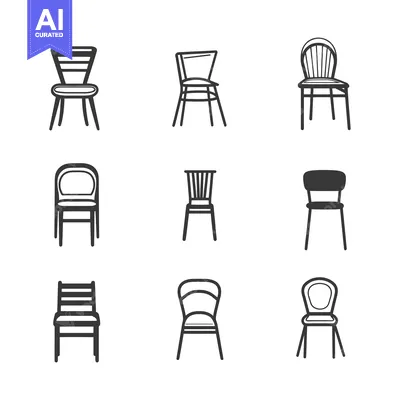 Aset desain premium: Set of nine different chair icons in black and white