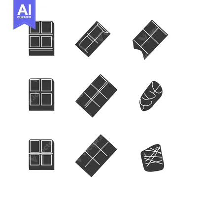 Aset desain premium: Set of Nine Different Chocolate Bar Icons in Black and White