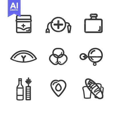 Set of nine different hand-drawn icons
