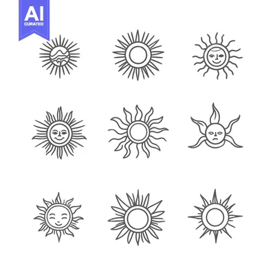 Popular premium asset: Set of nine different hand-drawn sun illustrations