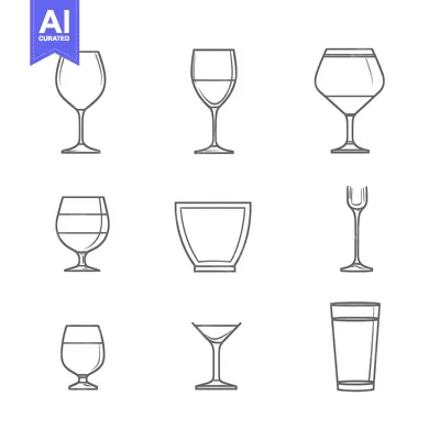Set of nine different types of drinking glasses