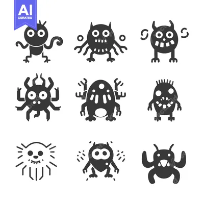 Set of Nine Funny Cartoon Monsters with Various Body Shapes and Expres
