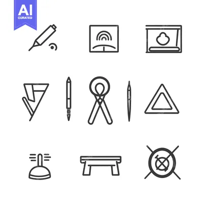 Aset premium populer: Set of Nine Geometric Shapes with Outline Style
