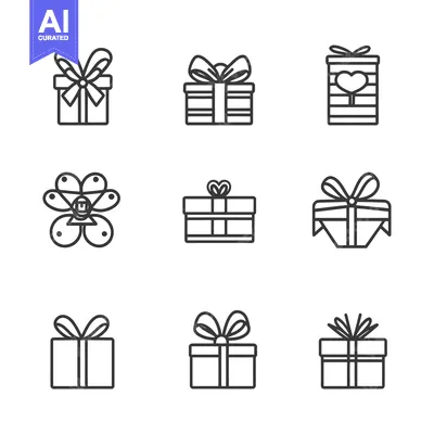 Premium design asset: Set of nine gift box icons with different ribbon designs