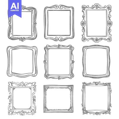 Aset desain premium: Set of nine hand-drawn decorative picture frames