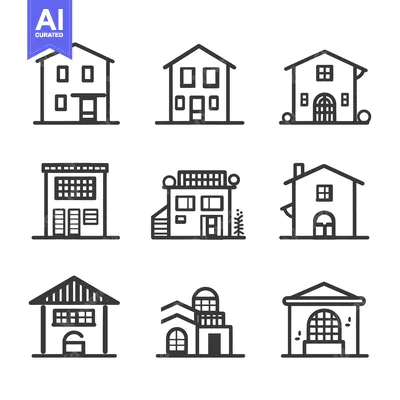 Premium design asset: Set of Nine Hand-Drawn House Line Icons