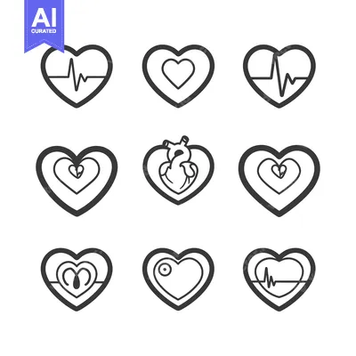 Set of Nine Heart-Shaped Icons with Different Medical Symbols